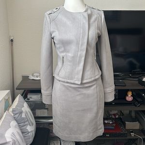 White House Black Market grey faux suede skirt jacket set XXS 2